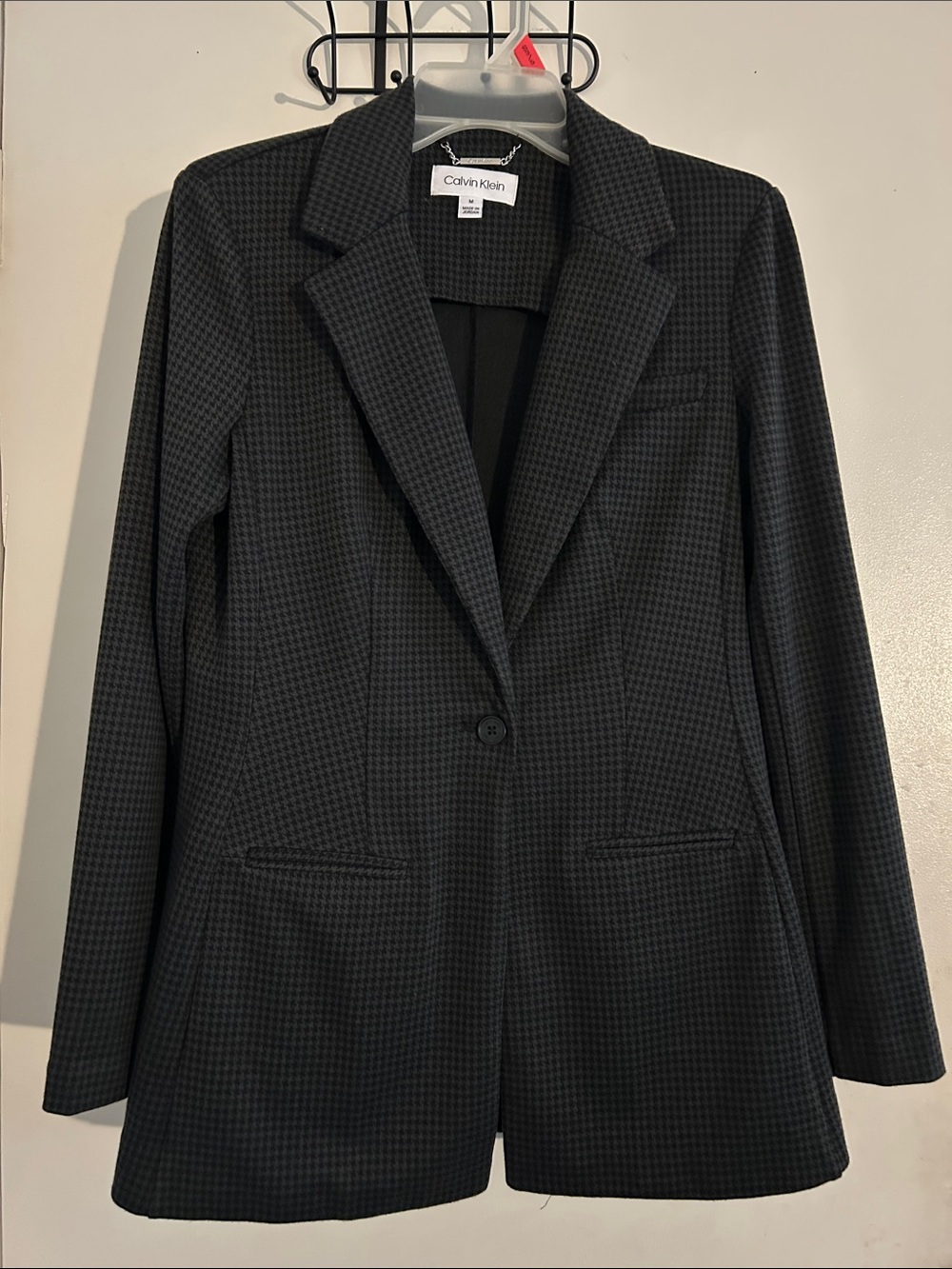Calvin Klein Black Micro-Houndstooth Single-Button Blazer
